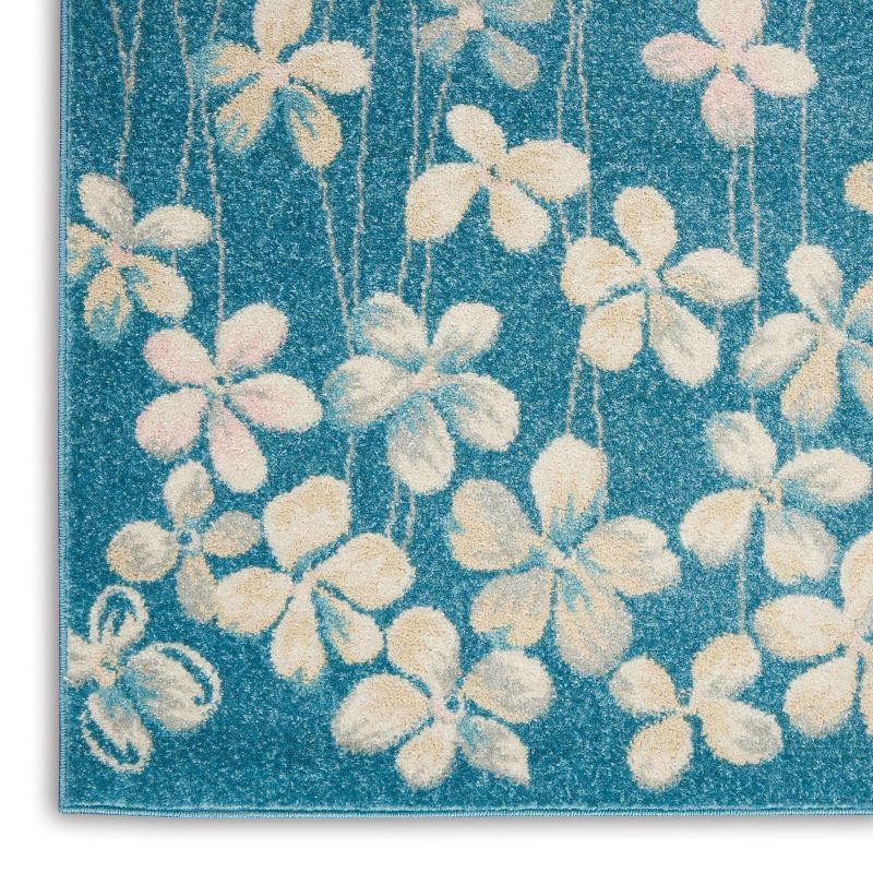 Nourison Tranquil 4' X 6' Turquoise Area Rug Bohemian Botanical Vine and Bloom by Nourison