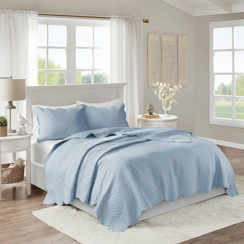 Blue King Reversible Microfiber Quilt Set