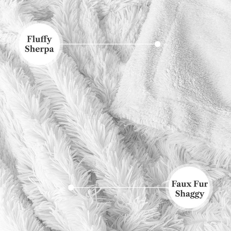 PAVILIA Fluffy Faux Fur Reversible Throw Blanket for Bed, Sofa, and Couch