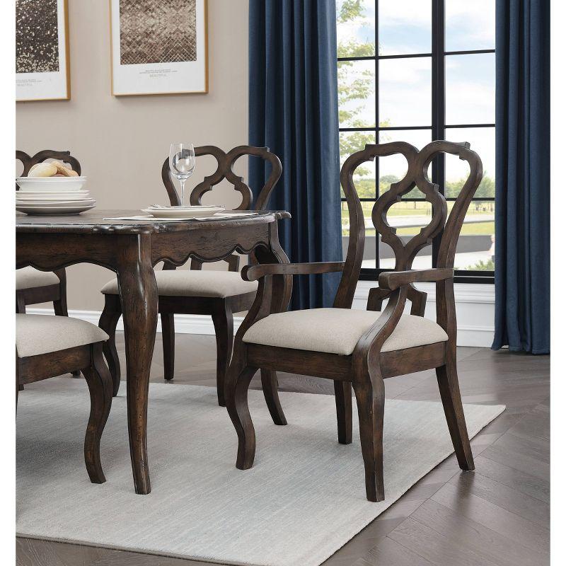 Set of 2 Chateau Upholstered Dining Arm Chairs Brown - Treasure Trove Accents: Polyester, Hardwood Frame, No Assembly Required