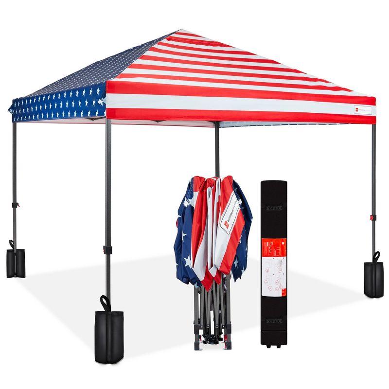 8x8ft American Flag Pop-Up Canopy with Wheeled Case and Weight Bags