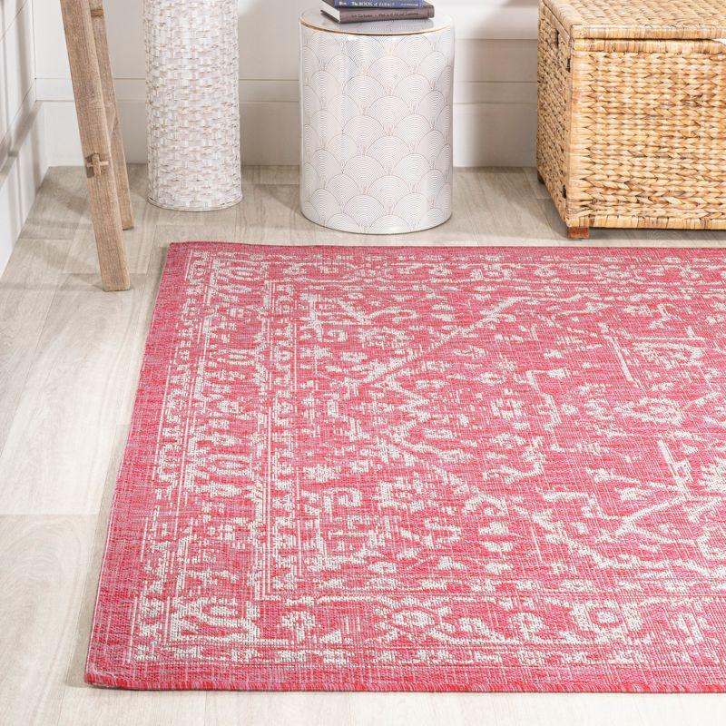 9' x 12' Malta Bohemian Medallion Textured Weave Indoor/Outdoor Area Rug, Fuchsia/Light Gray - JONATHAN Y