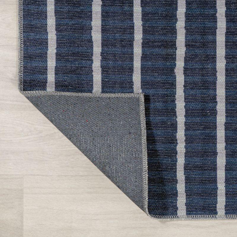 2' x 8' Rand Distressed Ticking Stripe Machine-Washable Runner Rug, Navy/Ivory - JONATHAN Y