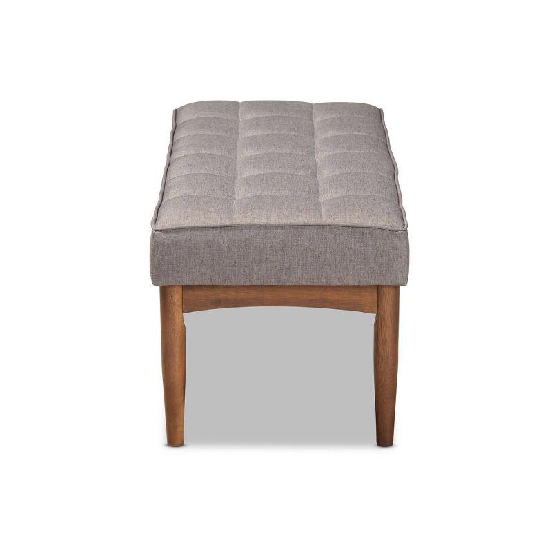 Sanford Wood Dining Ottoman Gray/Walnut Brown - Baxton Studio: Padded Fabric, Tufted Design, Angled Legs