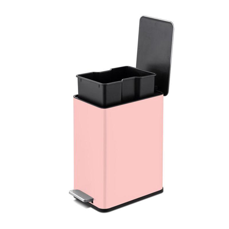 QUALIAZERO 2.6 GAL/10L, SLIM SHAPE, STAINLESS STEEL STEP-ON CAN, WITH SOFT CLOSE LID, ROSE PINK FINISH