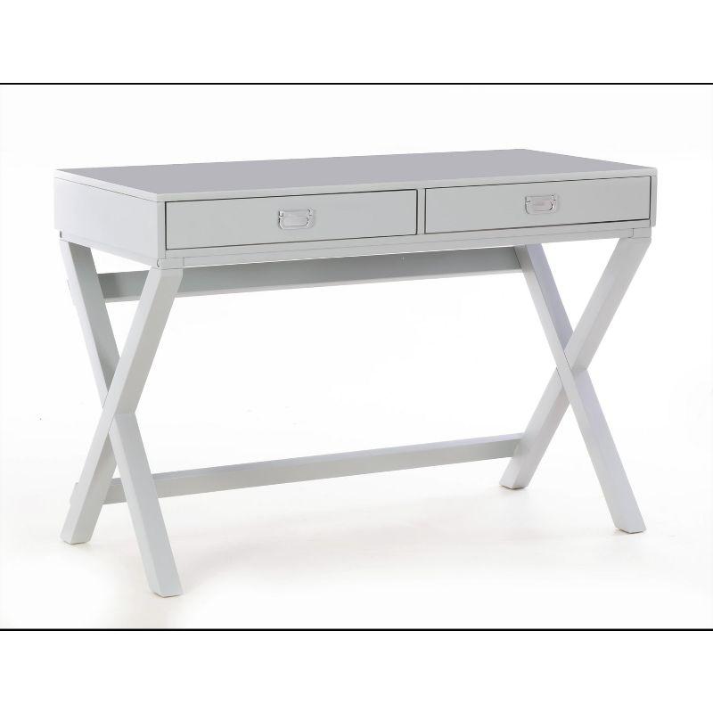 Sleek X-Framed Black Wood Writing Desk with Silver Hardware