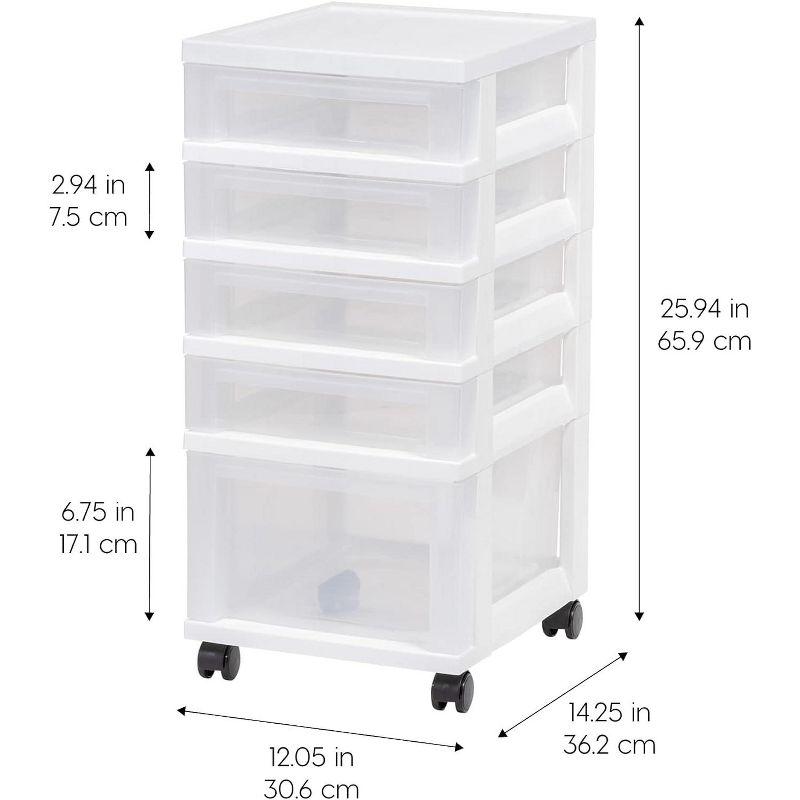 IRIS USA 5 Drawer Rolling Storage Cart with Organizer Top, White