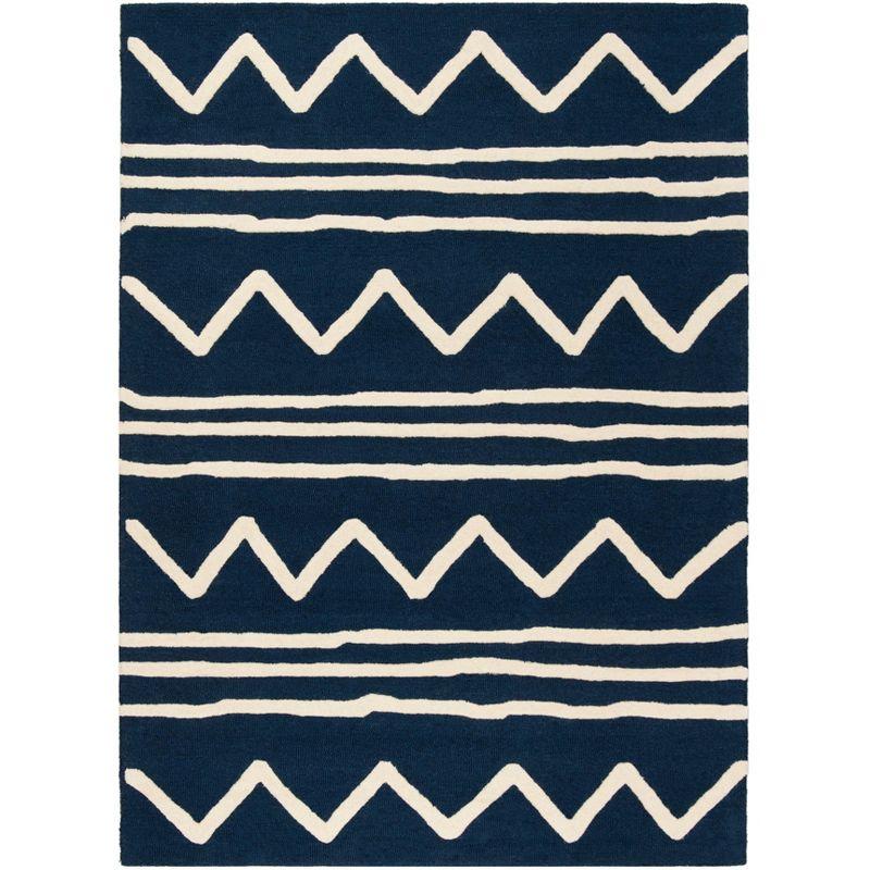 Ivory and Navy Hand-Tufted Wool Kids Area Rug, 5' x 7'