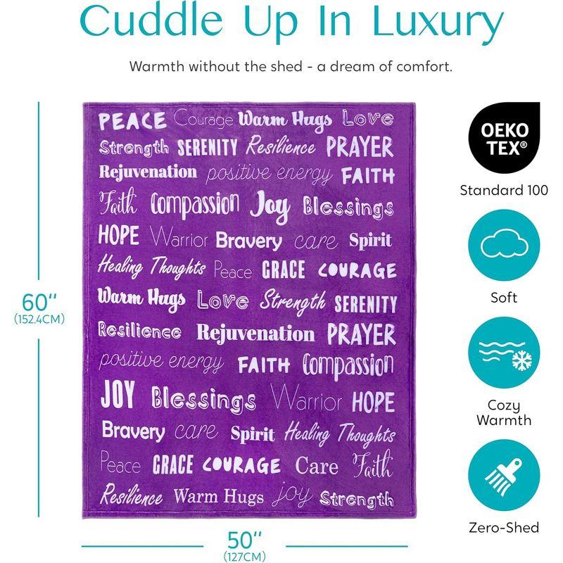 SYNCFUN Soft Warm Hug Blanket - Compassion Throw Blanket Gift with Inspirational Words & Prayer, Purple Gift Blanket for Women Mom Friend 50" x 60"