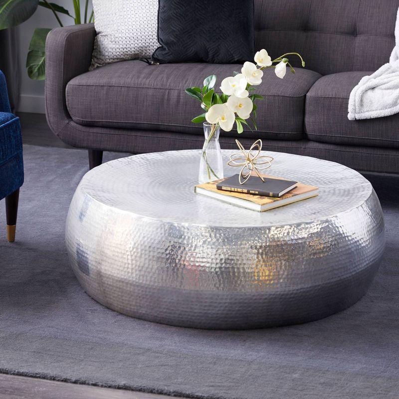 Elegant Hammered Silver Aluminum Round Coffee Table - 49"