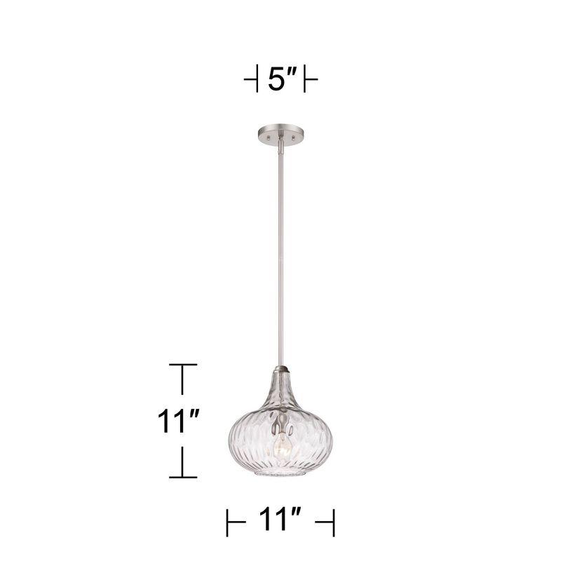 360 Lighting Cora Brushed Nickel Mini Pendant Light 11" Wide Modern Clear Textured Glass Shade for Dining Room House Foyer Kitchen Island Entryway