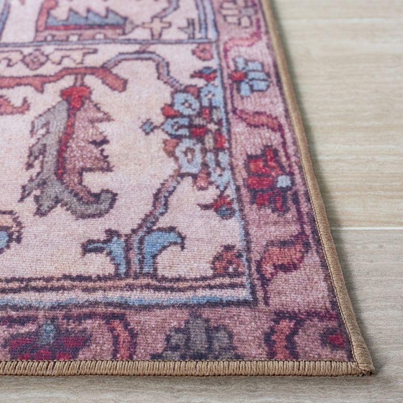 Red/Beige Synthetic Easy-Care Hand-Knotted 4' x 6' Area Rug