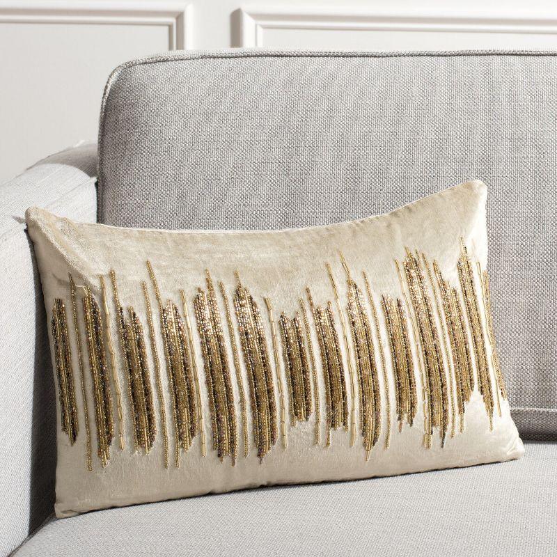 Beige and Gold 12" x 20" Embellished Pillow