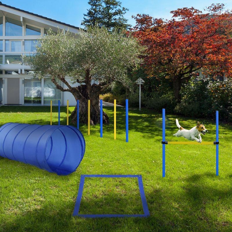 PawHut 4PC Obstacle Dog Agility Training Course Kit Backyard Competitive Equipment- Blue/Yellow