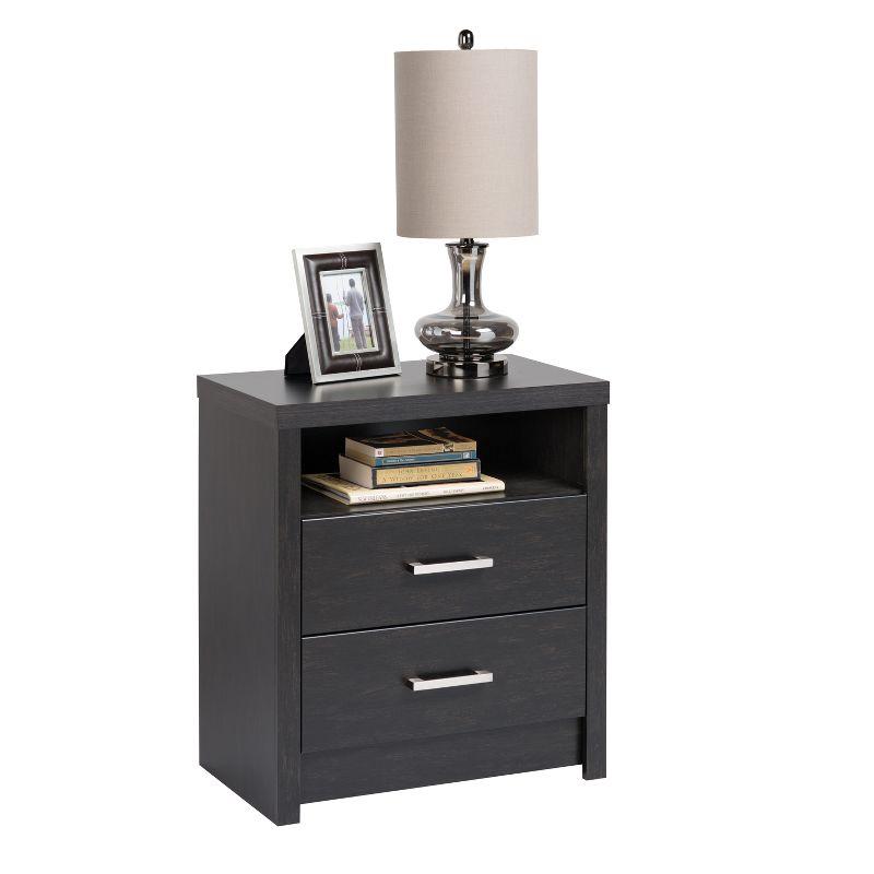 Washed Black Laminate 2-Drawer Tall Nightstand with Brushed Metal Handles