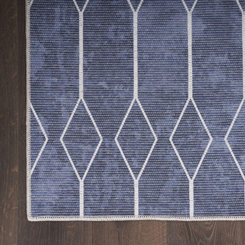 Pymble Geometric Machine Washable Area Rug in Navy Blue