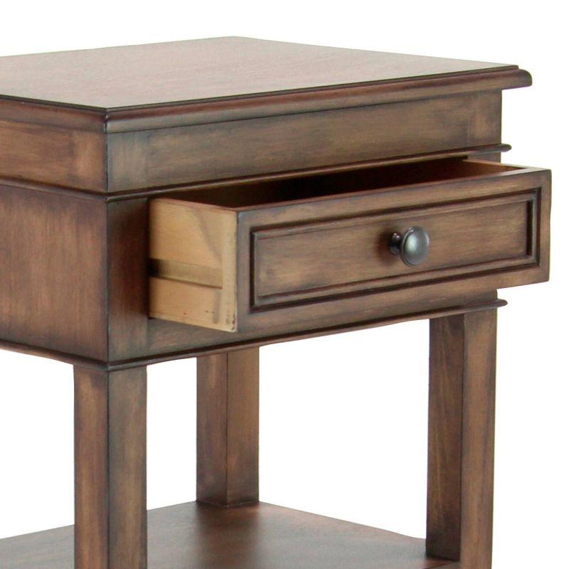 Elegant Light Brown Pine Wood Accent Table with Storage