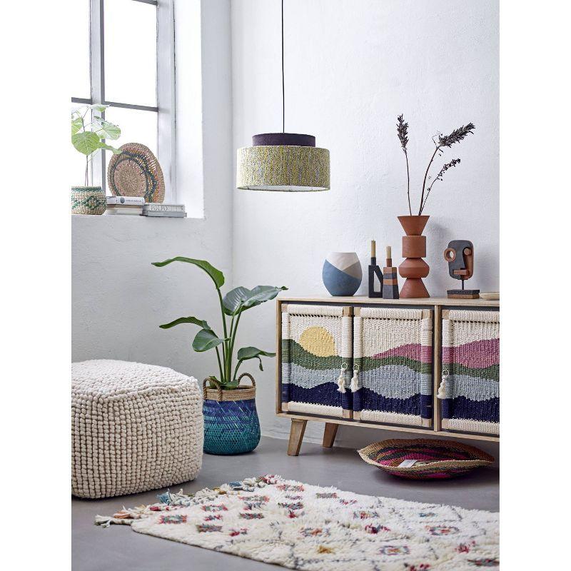 Storied Home New Zealand Pouf Natural: 18" Square Upholstered Ottoman, Wool & Cotton Blend, No Assembly Required