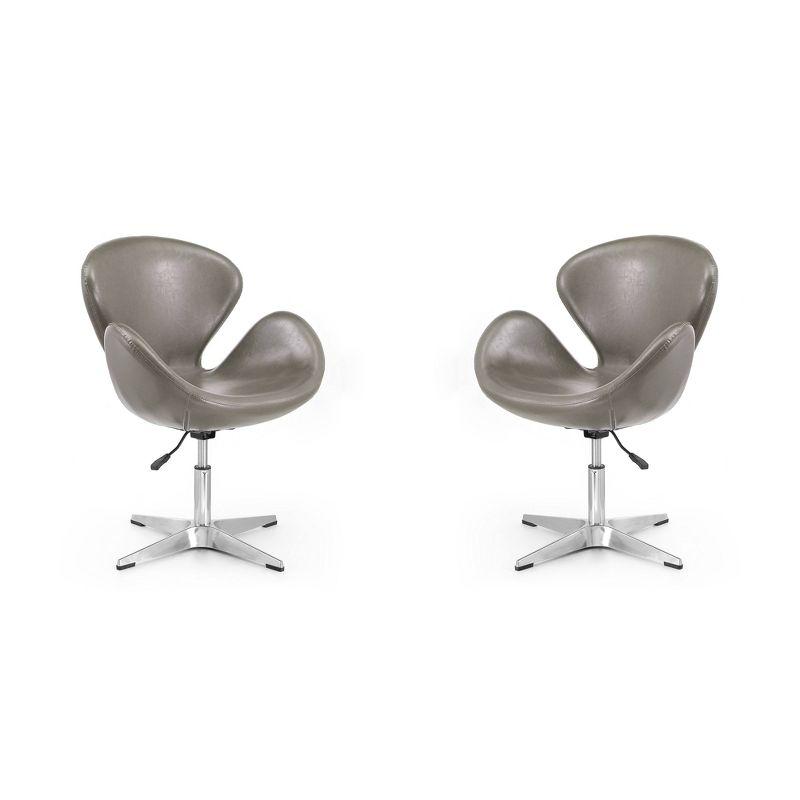 Set of 2 Raspberry Faux Leather Adjustable Swivel Chairs Pebble - Manhattan Comfort
