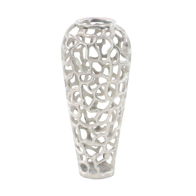 19" x 8" Eclectic Organic Hole-designed Aluminum Vase Silver - Olivia & May: Contemporary Tall Decorative Amphora