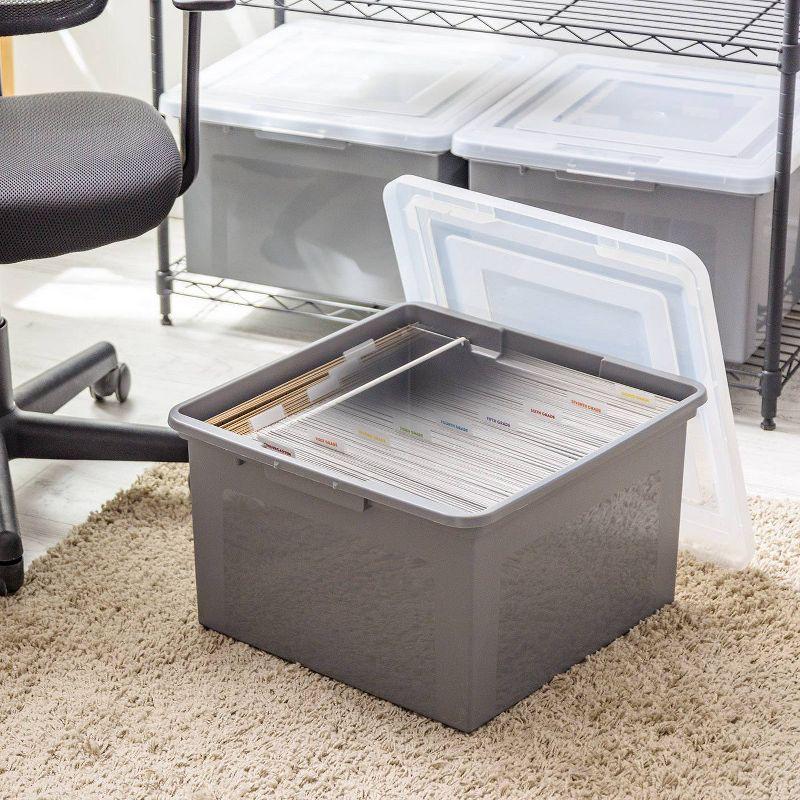 IRIS 3pk Letter and Legal File Boxes Gray: Plastic File Organizer & Storage Bin for Hanging Files