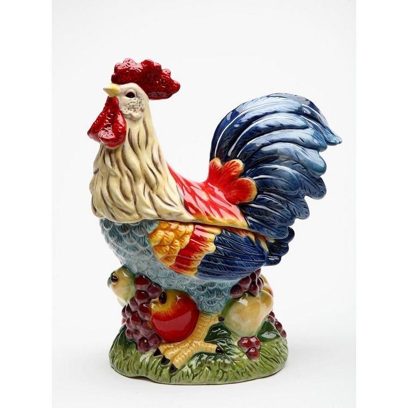 Colorful Ceramic Rooster Cookie Jar with Fruit Base