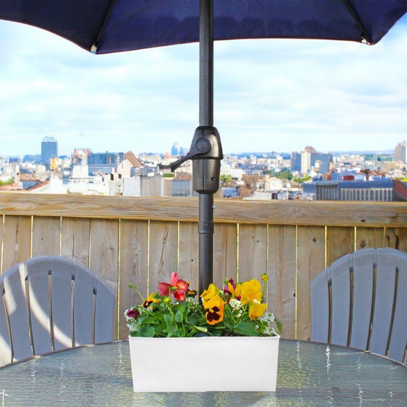 AuldHome Design White Square Umbrella Planter for Patio Table, Enamelware Rectangle Planter Pots Set