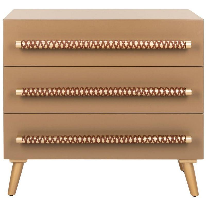 Raquel 3 Drawer Chest - Taupe/Gold/Brown Faux Leather - Safavieh.
