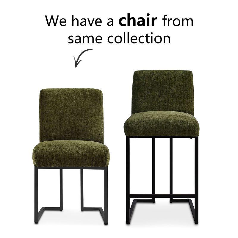 Mason Set of 2 Fabric Counter Height Stools,25" Armless Green Upholstered Fabric With Black Metal Sled Legs Counter Height stools-Maison Boucle