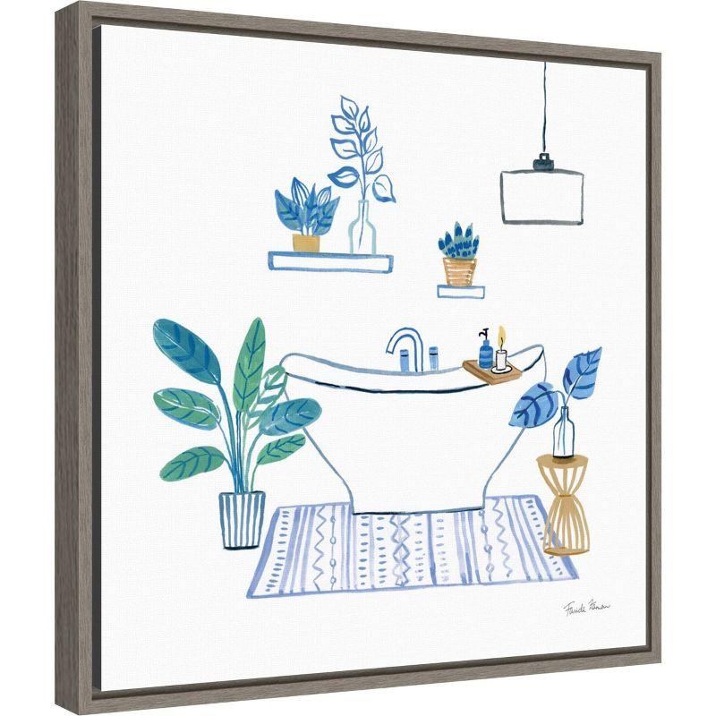 16"x16" Relax II by Farida Zaman Framed Canvas Wall Art - Amanti Art: Boho Bathroom Decor, Bathtub & Plant Motifs