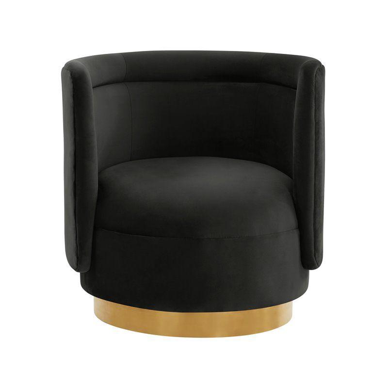 TOV Furniture Remy 16.1" Transitional Velvet Swivel Accent Chair in Black