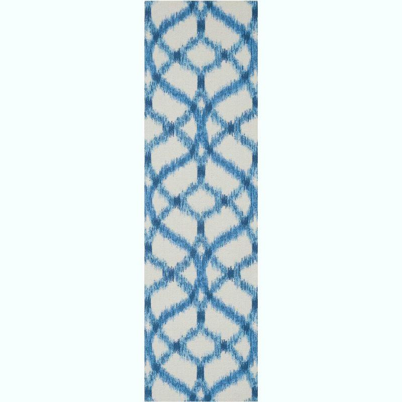 Aegean Blue and White Ikat Outdoor Runner Rug