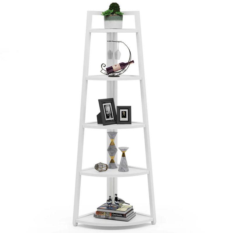 Hommoo 5-Tier Corner Shelf, 70" Tall Corner Ladder Shelf Small Bookshelf White