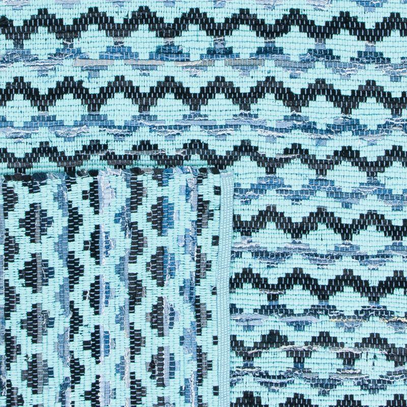 Handwoven Coastal Charm Cotton Square Rug - Black, Turquoise, and Blue