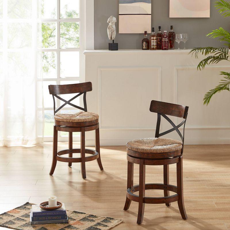 Myrtle 24" Mahogany Swivel Counter Stool with Sedge Weave Seat