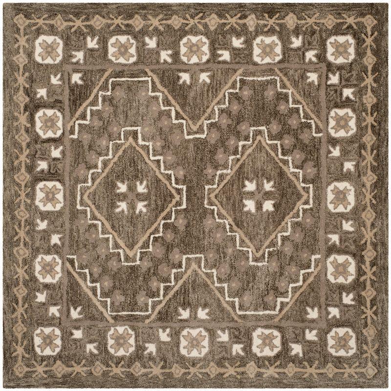 Handmade Tufted Brown and Taupe Wool Square Area Rug