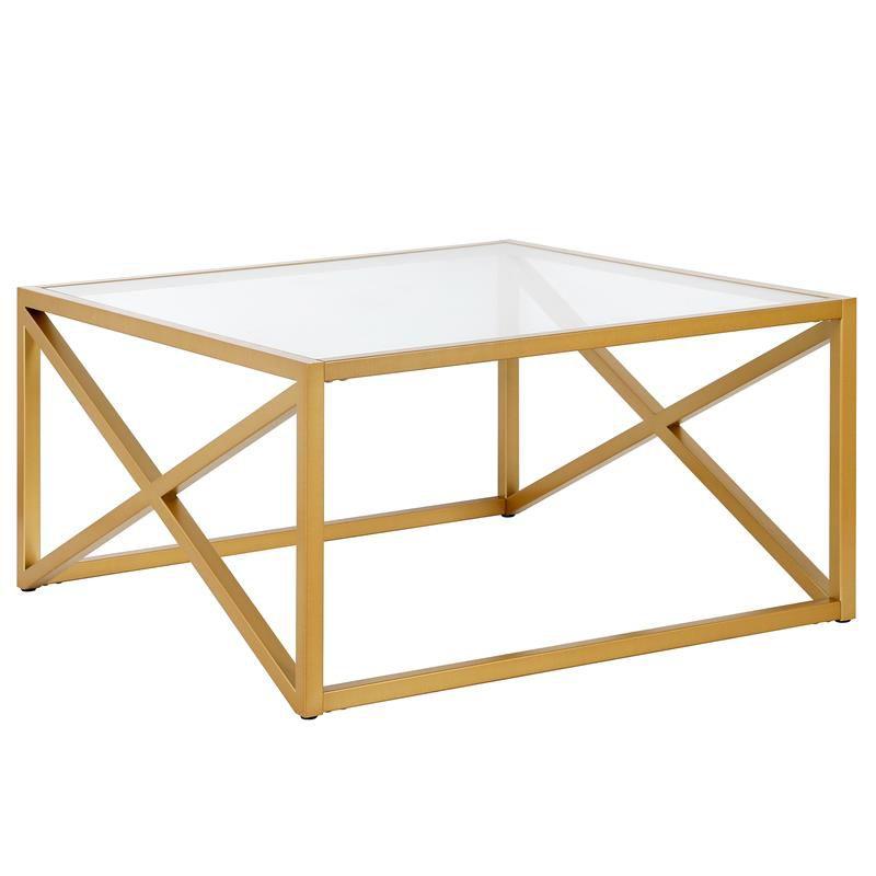 Calix 32'' Brass and Glass Square Modern Coffee Table