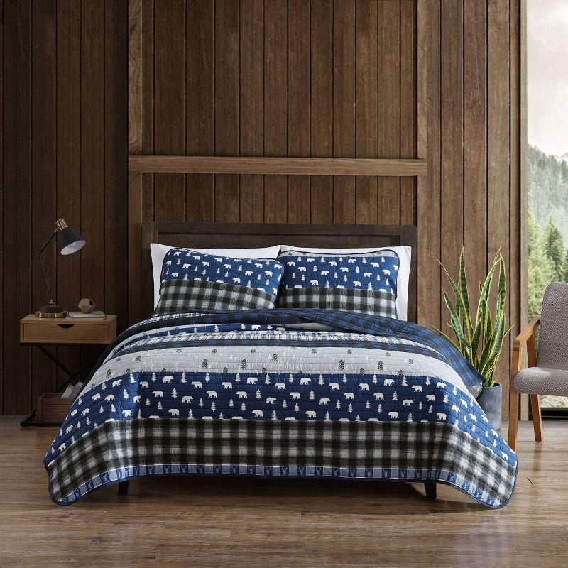 Eddie Bauer Blue Creek Plaid Cotton Reversible Quilt Set