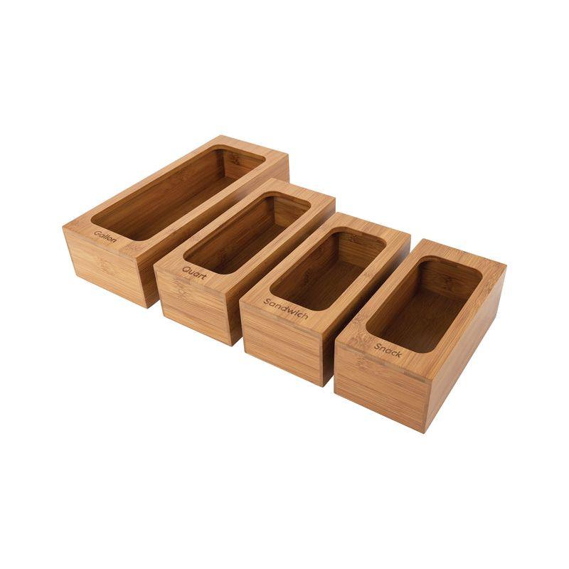 Seville Classics Bamboo Ziplock Food Storage Bag Dispenser (Set of 4)