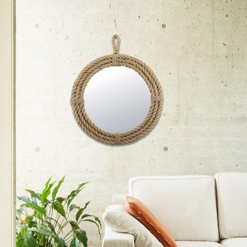 Nautical Charm 16.5" Round Rope-Wrapped Wall Mirror with Hanging Loop