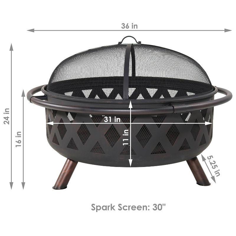 36-Inch Black Steel Crossweave Wood-Burning Fire Pit with Spark Screen