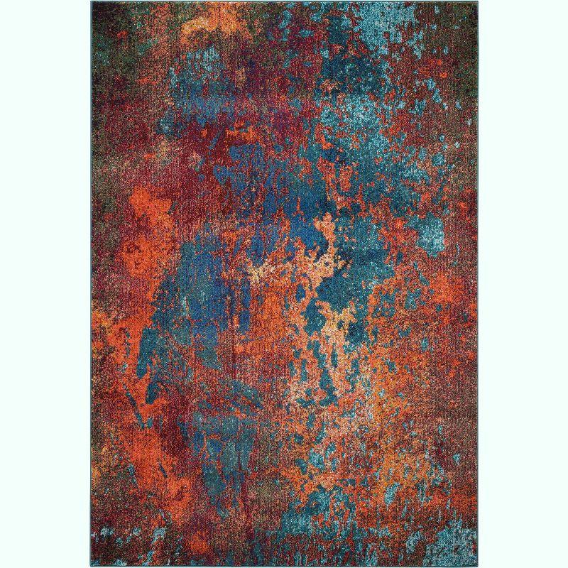 Atlantic Abstract Blue and Orange Synthetic Rug 7'10" x 10'6"