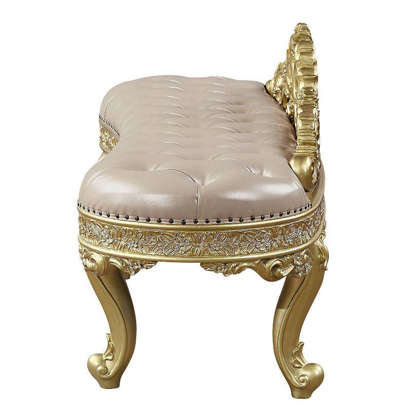 73" Cabriole Ottoman and Bench: Acme Furniture, Light Gold PU, Metal Legs, No Assembly Required