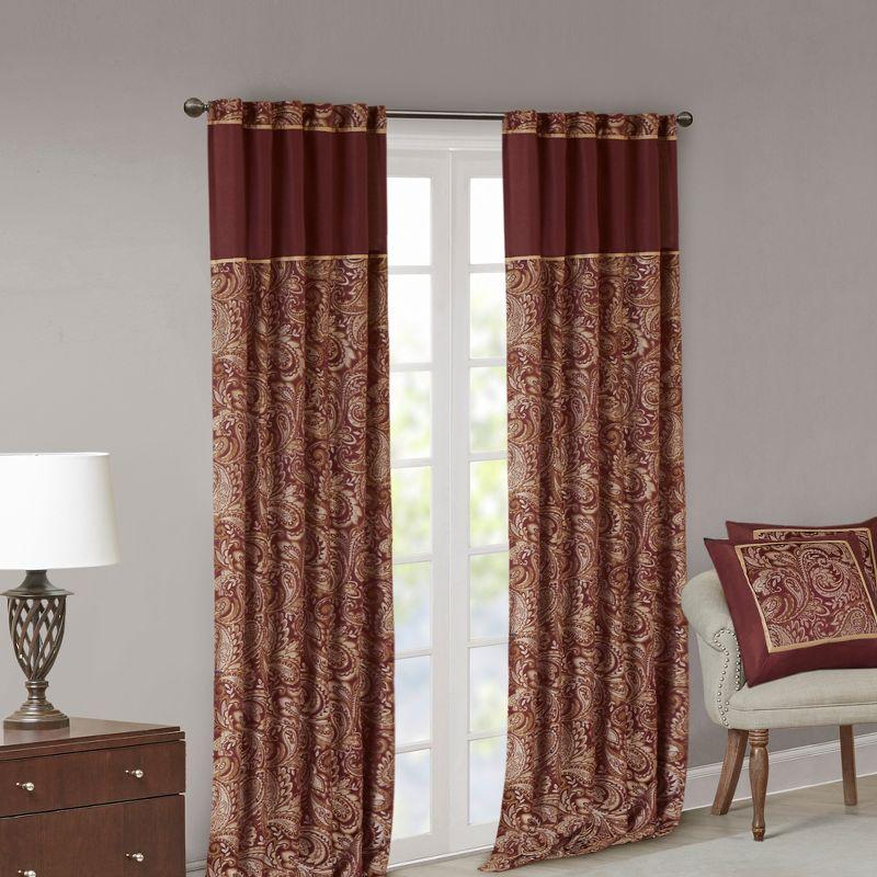 Burgundy Faux Silk Light-Filtering Rod Pocket Curtain Panel Pair