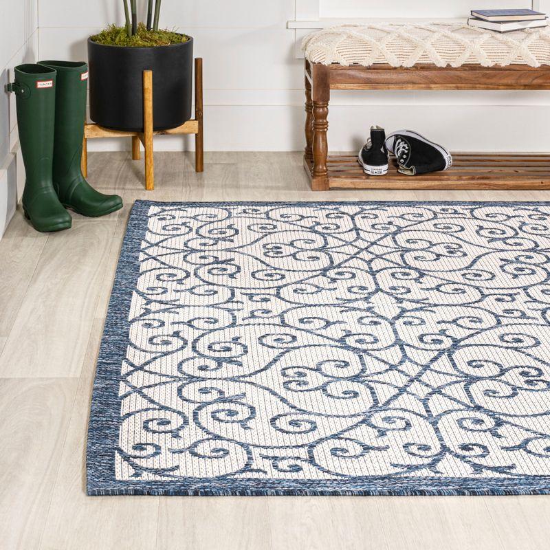 4' x 6' Madrid Vintage Filigree Textured Weave Indoor/Outdoor Area Rug, Blue/Cream - JONATHAN Y