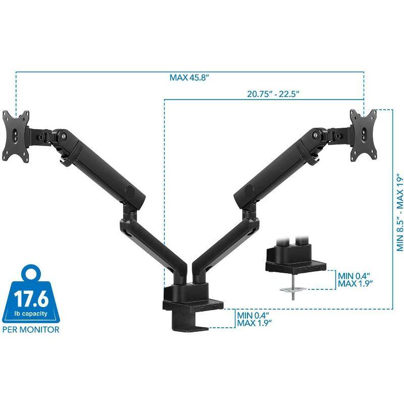 Mount-It! Dual Monitor Arm Mount Desk Stand | Articulating Mechanical Spring Height Adjustable | Fits Two 17 - 32 Inch Screens | C-Clamp and Grommet