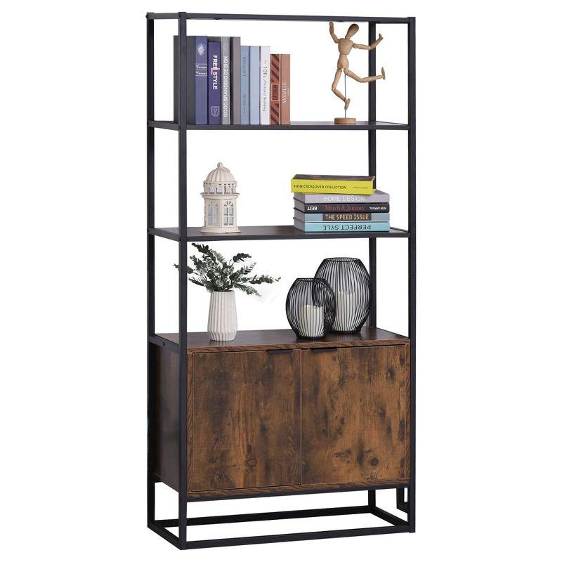 Brown Tall Baker's Rack with Open Shelves and Cupboard