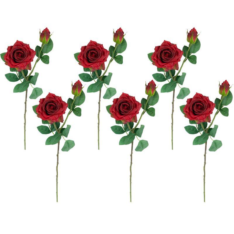 Set of 6 Real Touch Red Artificial Rose Stems