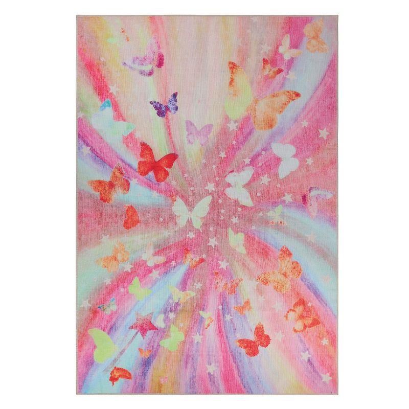 Butterfly Non-Slip Kids Playroom Nursery Washable Indoor Area Rug, 4'x6', Apricot - Blue Nile Mills