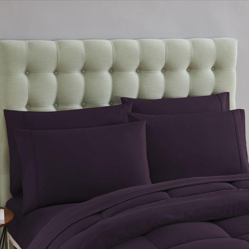 Bed-in-A-Bag Solid Color Comforter & Sheet Set Soft All Season Bedding, Twin XL, Purple